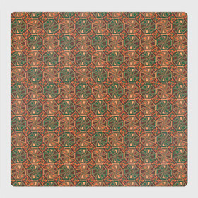 Магнитный плакат 3Х3 с принтом Абстракция из зеленых и оранжевых восьмиугольников в Петрозаводске, Полимерный материал с магнитным слоем | 9 деталей размером 9*9 см | abstraction | circle | polygons | shapes | square | абстрактное искусство | абстракция | винтаж | зеленый | знак | искусство | квадрат | коричневый | красочный | круг | многоугольники | оранжевый | ретро | символ | стиль