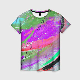 Женская футболка 3D с принтом Красочный взрыв в Петрозаводске, 100% полиэфир ( синтетическое хлопкоподобное полотно) | прямой крой, круглый вырез горловины, длина до линии бедер | абстракция | краски | пестрый | хаос | цветной