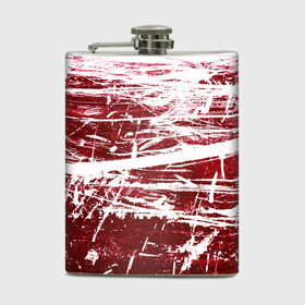 Фляга с принтом CRAZY RED в Петрозаводске, металлический корпус | емкость 0,22 л, размер 125 х 94 мм. Виниловая наклейка запечатывается полностью | абстракция | красно белый | красный | пестрый | царапины