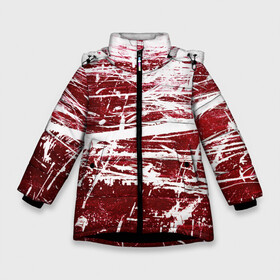 Зимняя куртка для девочек 3D с принтом CRAZY RED в Петрозаводске, ткань верха — 100% полиэстер; подклад — 100% полиэстер, утеплитель — 100% полиэстер. | длина ниже бедра, удлиненная спинка, воротник стойка и отстегивающийся капюшон. Есть боковые карманы с листочкой на кнопках, утяжки по низу изделия и внутренний карман на молнии. 

Предусмотрены светоотражающий принт на спинке, радужный светоотражающий элемент на пуллере молнии и на резинке для утяжки. | абстракция | красно белый | красный | пестрый | царапины