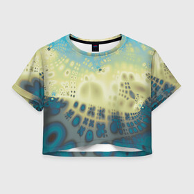 Женская футболка Crop-top 3D с принтом Коллекция Journey Бриз 126-2 в Петрозаводске, 100% полиэстер | круглая горловина, длина футболки до линии талии, рукава с отворотами | Тематика изображения на принте: abstraction | blue | color | fractal | yellow | абстракция | желтый | на витрину | фрактал | цветной