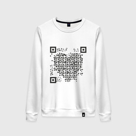 Женский свитшот хлопок с принтом QR Love в Петрозаводске, 100% хлопок | прямой крой, круглый вырез, на манжетах и по низу широкая трикотажная резинка  | coronavirus | covid | covid19 | l | qr code | qr код | sputnik | вакцина | вакцинация | вирус | здоровье | изоляция | иммунитет | карантин | ковид | код | корона | коронавирус | маркировка | маска | пандемия | паспорт