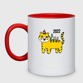 Кружка двухцветная с принтом Тигр - новогодний стол в Петрозаводске, керамика | объем — 330 мл, диаметр — 80 мм. Цветная ручка и кайма сверху, в некоторых цветах — вся внутренняя часть | Тематика изображения на принте: 2022 | год тигра | новый год | новый год 2022 | символ года | тигр | тигренок | тигрица | тигры