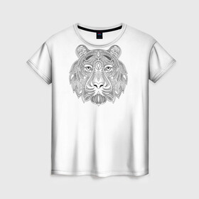 Женская футболка 3D с принтом тигр из узоров в Петрозаводске, 100% полиэфир ( синтетическое хлопкоподобное полотно) | прямой крой, круглый вырез горловины, длина до линии бедер | 2022 | новый год | тигр | узоры | черно белое