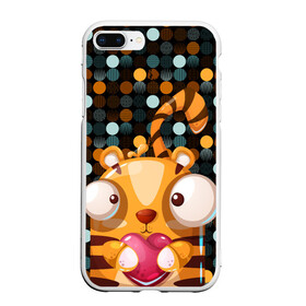Чехол для iPhone 7Plus/8 Plus матовый с принтом Крейзи тигр с сердцем в Петрозаводске, Силикон | Область печати: задняя сторона чехла, без боковых панелей | 2022 | год тигра | крейзи | кружочки | новый год | сердце | тигр | хищник