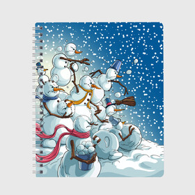 Тетрадь с принтом Боевые снеговики атака в Петрозаводске, 100% бумага | 48 листов, плотность листов — 60 г/м2, плотность картонной обложки — 250 г/м2. Листы скреплены сбоку удобной пружинной спиралью. Уголки страниц и обложки скругленные. Цвет линий — светло-серый
 | aggressive | angry | attack | christmas | fighting snowmen | new year | snow | snow woman | snowfall | throw snowballs | winter | агрессивные | атака | боевые снеговики | бросают снежки | зима | злые | новый год | рождество | снег | снегопад | снежная баб