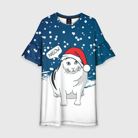 Детское платье 3D с принтом НОВОГОДНИЙ КОТ БЕНДЕР (МЕМ) в Петрозаводске, 100% полиэстер | прямой силуэт, чуть расширенный к низу. Круглая горловина, на рукавах — воланы | 2022 | 22 | bender | cat | christmas | meme | memes | meow | merry | new | snow | winter | year | бендер | год | зима | кот | кошка | мем | мемы | мяй | новый | рождество | снег | толстый