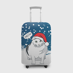 Чехол для чемодана 3D с принтом НОВОГОДНИЙ КОТ БЕНДЕР (МЕМ) в Петрозаводске, 86% полиэфир, 14% спандекс | двустороннее нанесение принта, прорези для ручек и колес | 2022 | 22 | bender | cat | christmas | meme | memes | meow | merry | new | snow | winter | year | бендер | год | зима | кот | кошка | мем | мемы | мяй | новый | рождество | снег | толстый