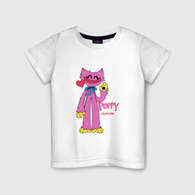 Детская футболка хлопок с принтом Kissy Missy Poppy Playtime в Петрозаводске, 100% хлопок | круглый вырез горловины, полуприлегающий силуэт, длина до линии бедер | Тематика изображения на принте: huggy | kissy | missy | playtime | poppy | wuggy | вагги | ваги | киси | кисси | миси | мисси | хагги | хаги