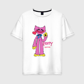 Женская футболка хлопок Oversize с принтом Kissy Missy Poppy Playtime в Петрозаводске, 100% хлопок | свободный крой, круглый ворот, спущенный рукав, длина до линии бедер
 | huggy | kissy | missy | playtime | poppy | wuggy | вагги | ваги | киси | кисси | миси | мисси | хагги | хаги