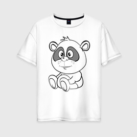 Женская футболка хлопок Oversize с принтом Пандочка в подгузниках в Петрозаводске, 100% хлопок | свободный крой, круглый ворот, спущенный рукав, длина до линии бедер
 | веселье | детские | для девушек | для детей | китай | медведь | медвежонок | мультики | панда | пандочка | сказка | сказочные | удивление
