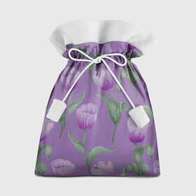 Подарочный 3D мешок с принтом Фиолетовые тюльпаны с зелеными листьями в Петрозаводске, 100% полиэстер | Размер: 29*39 см | 8 марта | flowers | leaves | nature | tulips | ботаническая иллюстрация | день рождения | зеленый | листья | природа | растения | тюльпаны | фиолетовый | цветы