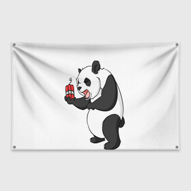 Флаг-баннер с принтом Взрывная панда в Петрозаводске, 100% полиэстер | размер 67 х 109 см, плотность ткани — 95 г/м2; по краям флага есть четыре люверса для крепления | bomb | dinamit | panda | бомба | динамит | животное | панда