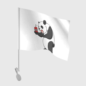 Флаг для автомобиля с принтом Взрывная панда в Петрозаводске, 100% полиэстер | Размер: 30*21 см | bomb | dinamit | panda | бомба | динамит | животное | панда