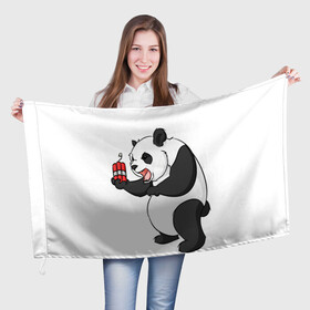 Флаг 3D с принтом Взрывная панда в Петрозаводске, 100% полиэстер | плотность ткани — 95 г/м2, размер — 67 х 109 см. Принт наносится с одной стороны | bomb | dinamit | panda | бомба | динамит | животное | панда