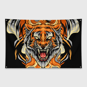 Флаг-баннер с принтом Символ года тигр в гневе в Петрозаводске, 100% полиэстер | размер 67 х 109 см, плотность ткани — 95 г/м2; по краям флага есть четыре люверса для крепления | 2022 | большая кошка | животное | новый год | символ года | тигр | хищник