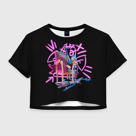 Женская футболка Crop-top 3D с принтом Джинкс на своём месте в Петрозаводске, 100% полиэстер | круглая горловина, длина футболки до линии талии, рукава с отворотами | arcane | jinx | league of legends | lol | moba | аркейн | джинкс | жинкс | лига легенд | лол | моба