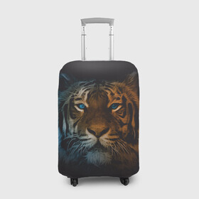 Чехол для чемодана 3D с принтом Тигр с голубыми глазами в Петрозаводске, 86% полиэфир, 14% спандекс | двустороннее нанесение принта, прорези для ручек и колес | tiger | животное | символ года | тигр | хищник