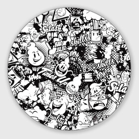 Круглый коврик для мышки с принтом Нейромульт в Петрозаводске, резина и полиэстер | круглая форма, изображение наносится на всю лицевую часть | абстракция | мульт | мультфильм | пестрый | черно белый