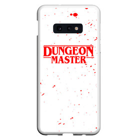 Чехол для Samsung S10E с принтом DUNGEON MASTER BLOOD ГАЧИМУЧИ БЕЛЫЙ в Петрозаводске, Силикон | Область печати: задняя сторона чехла, без боковых панелей | Тематика изображения на принте: aniki | billy | boss | boy | bucks | dark | deep | door | dungeon | fantasy | gachi | gachimuchi | gym | hundred | master | muchi | next | stranger | the | things | three | van | wee | билли | ван | гачи | гачимучи | дела | мучи | 