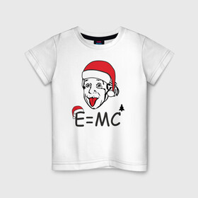 Детская футболка хлопок с принтом Новогодний Эйнштейн в Петрозаводске, 100% хлопок | круглый вырез горловины, полуприлегающий силуэт, длина до линии бедер | альберт эйнштейн | елка | ель | новогодний колпак | новогодний эйнштейн | новый год | прикол | рождество | формула | формула относительности | язык