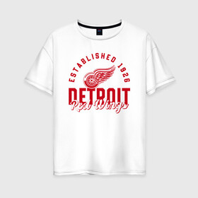 Женская футболка хлопок Oversize с принтом Detroit Red Wings | Детройт Ред Вингз в Петрозаводске, 100% хлопок | свободный крой, круглый ворот, спущенный рукав, длина до линии бедер
 | detroit | hockey | ice | nhl | red | sport | team | wings | winter | вингз | детройт | красные | крылья | лед | нхл | ред | спорт | хоккеей | шайбу