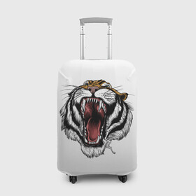 Чехол для чемодана 3D с принтом рык в Петрозаводске, 86% полиэфир, 14% спандекс | двустороннее нанесение принта, прорези для ручек и колес | зверь | новый год | оскал | подарок | символ года | тигр | хищник