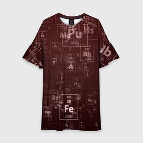 Детское платье 3D с принтом Fe - Таблица Менделеева в Петрозаводске, 100% полиэстер | прямой силуэт, чуть расширенный к низу. Круглая горловина, на рукавах — воланы | fe | для студентов | для физиков | для химиков | железо | наука | таблица менделеева | ученым | физика | химия | элемент