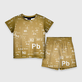 Детский костюм с шортами 3D с принтом Pb  таблица Менделеева в Петрозаводске,  |  | Тематика изображения на принте: pb | для физиков | для химиков | менделеев | наука | песочные | свинец | студентам | таблица менделеева | физика | химия