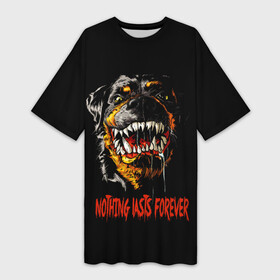 Платье-футболка 3D с принтом ЗЛОЙ РОТВЕЙЛЕР  BAD DOG в Петрозаводске,  |  | bad | dog | rage | брызги | дог | злая собака | злость | клыки | когти | краски | собака | собака скалит зубы | ярость