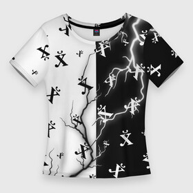 Женская футболка 3D Slim с принтом ПОЙМЕТ ТОЛЬКО РУССКИЙ  Молния в Петрозаводске,  |  | древний | знак | иероглиф | мат | молния | паттерн | прикол | приколы | символ | символы | черно белый | юмор