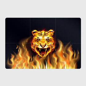 Магнитный плакат 3Х2 с принтом Тигр В Пламени в Петрозаводске, Полимерный материал с магнитным слоем | 6 деталей размером 9*9 см | зверь | огненный тигр | огонь | пламя | рисунок | тигр | хищник