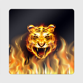 Магнит виниловый Квадрат с принтом Тигр В Пламени в Петрозаводске, полимерный материал с магнитным слоем | размер 9*9 см, закругленные углы | зверь | огненный тигр | огонь | пламя | рисунок | тигр | хищник