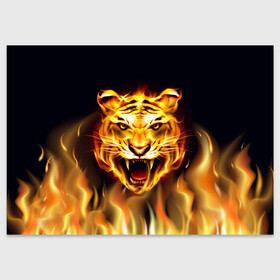 Поздравительная открытка с принтом Тигр В Пламени в Петрозаводске, 100% бумага | плотность бумаги 280 г/м2, матовая, на обратной стороне линовка и место для марки
 | Тематика изображения на принте: зверь | огненный тигр | огонь | пламя | рисунок | тигр | хищник
