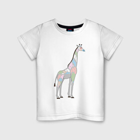 Детская футболка хлопок с принтом Волшебный жираф в Петрозаводске, 100% хлопок | круглый вырез горловины, полуприлегающий силуэт, длина до линии бедер | автралия | африка | волшебство | животное | жираф | зверь | мило | милота | мозаика | редкое животное | сказка | цвета | чудо | экзотика