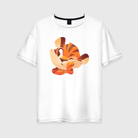 Женская футболка хлопок Oversize с принтом Хитрый тигр Новый год в Петрозаводске, 100% хлопок | свободный крой, круглый ворот, спущенный рукав, длина до линии бедер
 | 2022 | год тигра | новый год | новый год 2022 | символ года | тигр | тигренок | тигрица | тигры