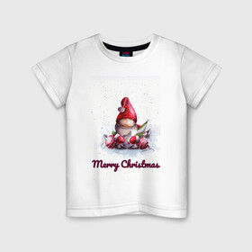 Детская футболка хлопок с принтом Рождественский гномик в Петрозаводске, 100% хлопок | круглый вырез горловины, полуприлегающий силуэт, длина до линии бедер | гномик | детство | игрушка | новый год | праздник | рождество