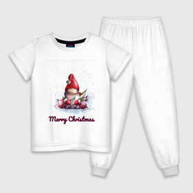 Детская пижама хлопок с принтом Рождественский гномик в Петрозаводске, 100% хлопок |  брюки и футболка прямого кроя, без карманов, на брюках мягкая резинка на поясе и по низу штанин
 | Тематика изображения на принте: гномик | детство | игрушка | новый год | праздник | рождество