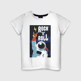 Детская футболка хлопок с принтом Space Rocknroll в Петрозаводске, 100% хлопок | круглый вырез горловины, полуприлегающий силуэт, длина до линии бедер | astronaut | gesture | music | rocknroll | space | spacesuit | жест | космонавт | космос | музыка | скафандр