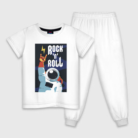 Детская пижама хлопок с принтом Space Rocknroll в Петрозаводске, 100% хлопок |  брюки и футболка прямого кроя, без карманов, на брюках мягкая резинка на поясе и по низу штанин
 | astronaut | gesture | music | rocknroll | space | spacesuit | жест | космонавт | космос | музыка | скафандр