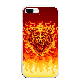 Чехол для iPhone 7Plus/8 Plus матовый с принтом Огненный тигр в пламени в Петрозаводске, Силикон | Область печати: задняя сторона чехла, без боковых панелей | огонь | пламя | символ года | тигр | хищник