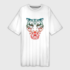 Платье-футболка 3D с принтом Тигр. Символ 2022 года. в Петрозаводске,  |  | 2022 | белый | белый тигр | большая кошка | гато | глаза | дикая | животное | зверь | клыки | король | кошка | кошки | лев | лицо | львёнок | львица | пантера | пасть | портрет | разноцветный | рыч | символ