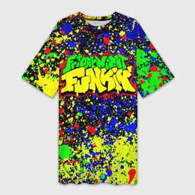 Платье-футболка 3D с принтом Friday Night Funkin Logo Acid Style в Петрозаводске,  |  | friday night funkin | ночь пятницы фанкин | пятничный вечер фанкин | фрайдей найт фанкин | фридей найт фанкин