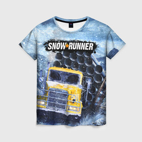 Женская футболка 3D с принтом SNOWRUNNER ART СНОУРАННЕР АРТ в Петрозаводске, 100% полиэфир ( синтетическое хлопкоподобное полотно) | прямой крой, круглый вырез горловины, длина до линии бедер | game | snow runner | snowrunner | winter | грузовик | дальнобойщик | зима | игра | лес | симулятор | снег | сноу раннер | сноураннер