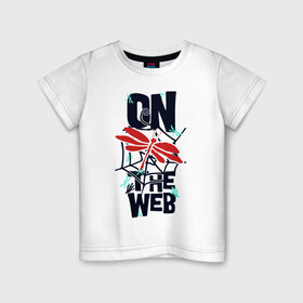 Детская футболка хлопок с принтом Стрекоза в паутине в Петрозаводске, 100% хлопок | круглый вырез горловины, полуприлегающий силуэт, длина до линии бедер | веб | крылья | паутина | стрекоза | уличный стиль | усики