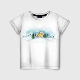 Детская футболка 3D с принтом Нежность. Зимний пейзаж в Петрозаводске, 100% гипоаллергенный полиэфир | прямой крой, круглый вырез горловины, длина до линии бедер, чуть спущенное плечо, ткань немного тянется | зима | зимний пейзаж | нежность | новогодний | пейзаж | снег