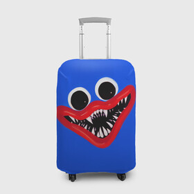Чехол для чемодана 3D с принтом Huggy Wuggy Smile, Poppy Playtime в Петрозаводске, 86% полиэфир, 14% спандекс | двустороннее нанесение принта, прорези для ручек и колес | huggy wuggy | poppy playtime | smile | игрушка | игры | кукла | монстр | поппи плейтайм | синий | улыбка | хагги вагги | хуги вуги