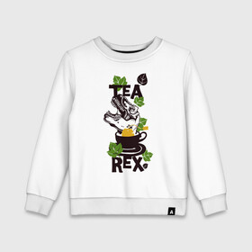 Детский свитшот хлопок с принтом Динозавр в чашке чая в Петрозаводске, 100% хлопок | круглый вырез горловины, эластичные манжеты, пояс и воротник | динозавр | лист | пакетик | уличный стиль | чай | чашка
