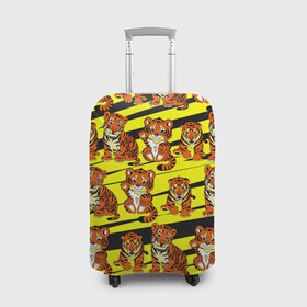Чехол для чемодана 3D с принтом Няшные Тигрята в Петрозаводске, 86% полиэфир, 14% спандекс | двустороннее нанесение принта, прорези для ручек и колес | желтый | звери | кошка | полосатый | тигр | шерсть