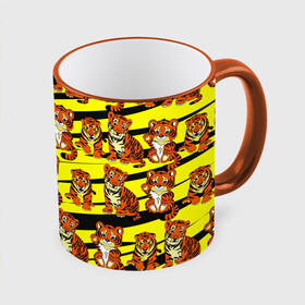 Кружка с принтом Няшные Тигрята в Петрозаводске, керамика | ёмкость 330 мл | Тематика изображения на принте: желтый | звери | кошка | полосатый | тигр | шерсть